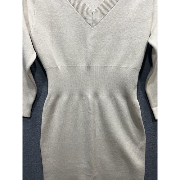 Modern Citizen Off Shoulder V Neck Sweater Knit Midi Dress Beige Sz S NWOT $169 - Picture 8 of 14